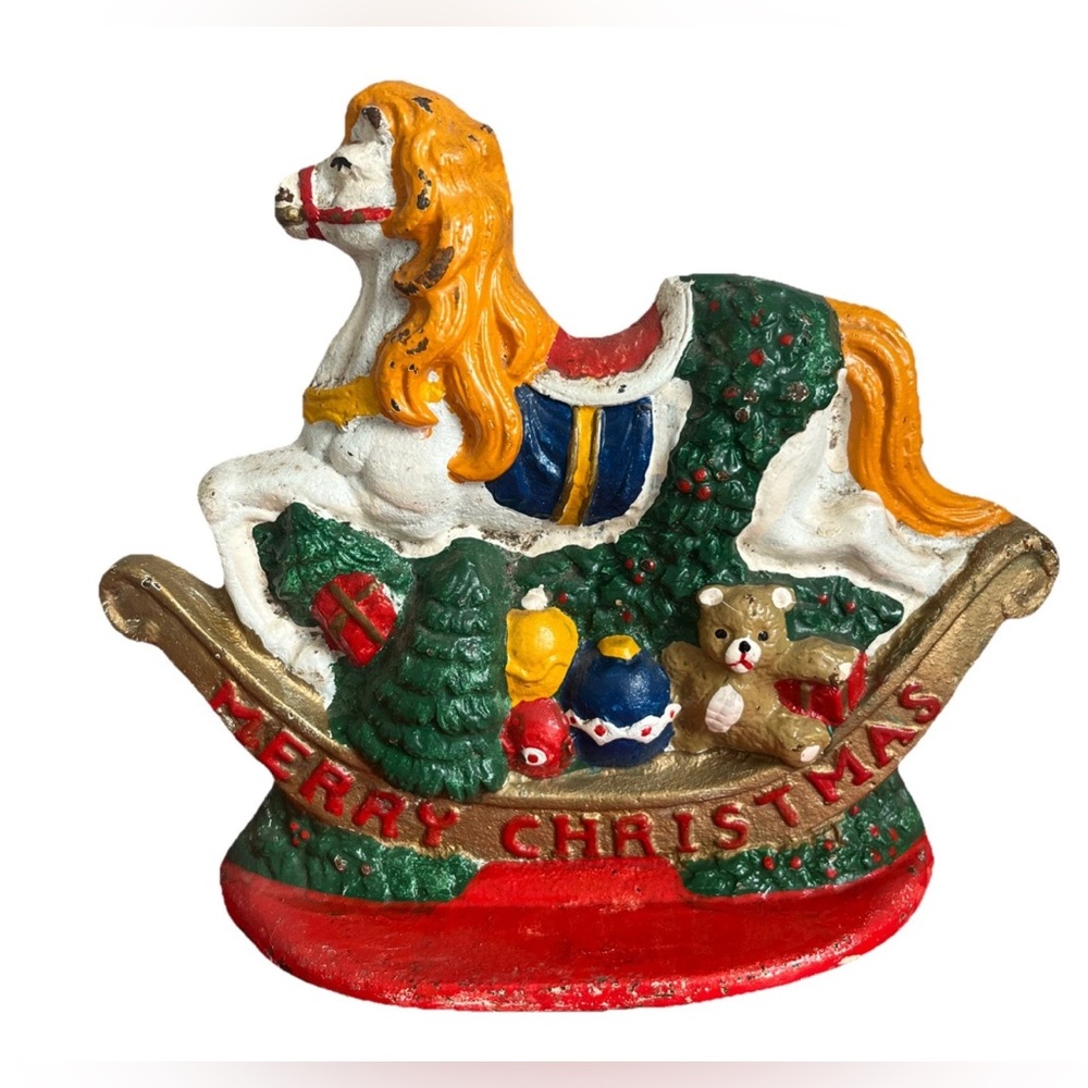 Vintage Cast Iron Rocking Horse Christmas Tree Door Stop‎ Stopper Holder